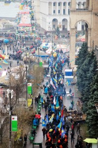 Euromaidan protests in Kyiv, January 2014. Photo by Michael E via Wikimedia Commons