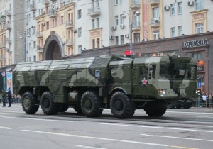 Iskander missile launcher in the rehearsal to the 2010 Moscow Victory Day parade. Photo by Alex Beltyukov via Wikimedia Commons
