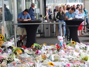 Mourners at Amsterdam's Schiphol Airport pay respect to victims of MH-17 flight shot down by surface-to-air missiles during Donbass fighting. Ukraine figures strongly as a security concern for the EU in coming talks. Photo by Pejman Akbarzadeh of the Persian Dutch Network via Wikimedia Commons