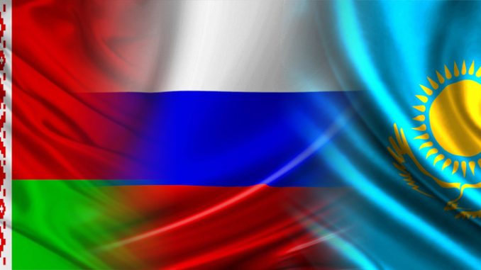 Belarus, Russia, Kazakhstan flags