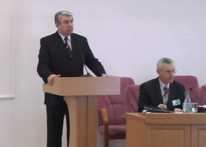 Nikolai Kazarovets speaking during an engagement while serving as BSATU rector. Photo via BSATU website